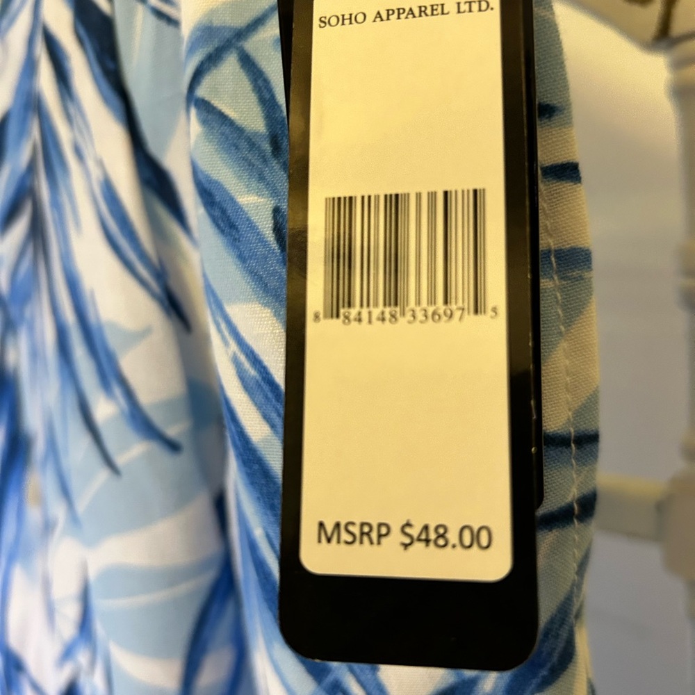 Soho Apparel Blue and White Leaf Print Wide Leg Pants - Picture 3 of 4